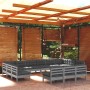 Muebles de jardín 13 pzas y cojines gris madera maciza de pino