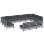 Muebles de jardín 13 pzas y cojines gris madera maciza de pino