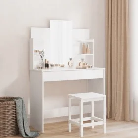 Frisiertisch mit glänzendem weißen Spiegel 96x39x142 cm von , Schlafzimmerkommoden - Ref: Foro24-837578, Preis: 128,77 €, Rab...