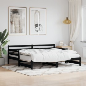 Sofá cama nido madera maciza de pino negro 90x200 cm