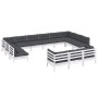 Muebles de jardín 13 pzas con cojines blanco madera de pino
