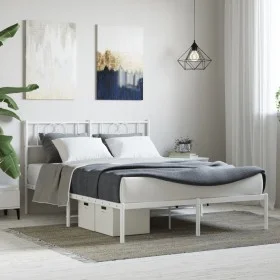 White metal bed frame with headboard 140x200 cm by , Beds and slatted bases - Ref: Foro24-355513, Price: 95,94 €, Discount: %