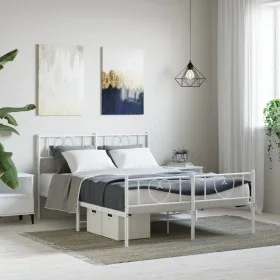 Metal bed frame with headboard and white footboard 140x190 cm by , Beds and slatted bases - Ref: Foro24-355530, Price: 119,67...
