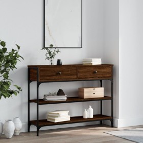 Mesa consola madera de ingeniería marrón roble 100x25x75 cm de , Mesas auxiliares - Ref: Foro24-834184, Precio: 86,18 €, Desc...