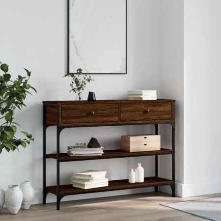 Mesa consola madera de ingeniería marrón roble 100x25x75 cm de , Mesas auxiliares - Ref: Foro24-834184, Precio: 86,18 €, Desc...