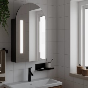 Mueble de baño con espejo arqueado y luz LED negro 42x13x70 cm