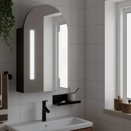 Bathroom cabinet with arched mirror and LED light black 42x13x70 cm by , bathroom vanities - Ref: Foro24-357975, Price: 105,5...