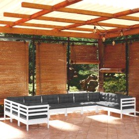 Muebles de jardín 10 pzas con cojines blanco madera de pino
