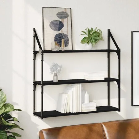 Wall shelf 3 levels engineered wood black 80x21x78.5cm by , Shelves and shelves - Ref: Foro24-835454, Price: 45,29 €, Discoun...