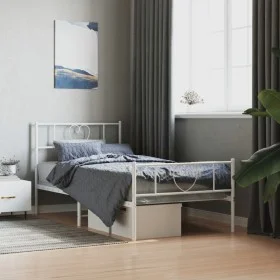 Metal bed frame with headboard and footboard white 90x190 cm by , Beds and slatted bases - Ref: Foro24-355522, Price: 70,23 €...