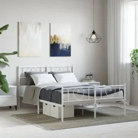 Metal bed frame with headboard and white footboard 135x190 cm by , Beds and slatted bases - Ref: Foro24-355529, Price: 104,82...