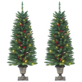 Árboles de Navidad artificiales 2 uds 100 LED verde 120 cm