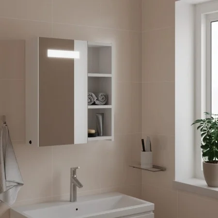Badezimmerschrank mit Spiegel und weißem LED-Licht 45x13x52 cm von , Badezimmerwaschtische - Ref: Foro24-357965, Preis: 76,61...