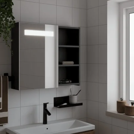 Mueble de baño con espejo y luz LED negro 60x13x52 cm de , Tocadores de baño - Ref: Foro24-357971, Precio: 88,87 €, Descuento: %