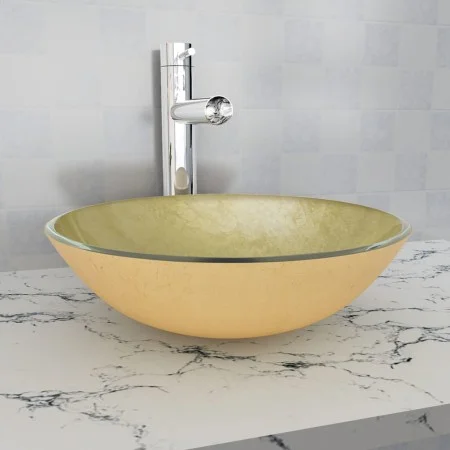 Goldenes Waschbecken aus gehärtetem Glas, 42 cm von vidaXL, Sinkt - Ref: Foro24-142233, Preis: 53,75 €, Rabatt: %