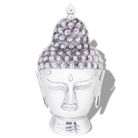 Cabeza de Budha decorativa de aluminio plateado