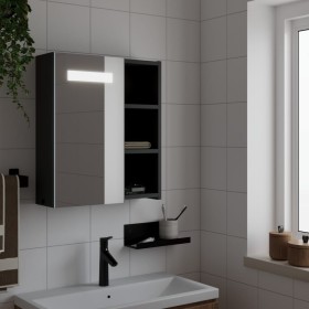 Mueble de baño con espejo y luz LED negro 45x13x52 cm