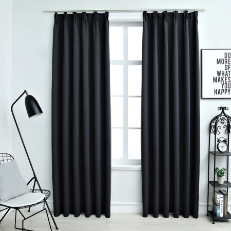 Cortinas opacas con ganchos 2 piezas negro 140x245 cm en Cortinas y visillos | Comprar online en Foro24