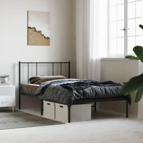 Bed frame with black metal headboard 80x200 cm by , Beds and slatted bases - Ref: Foro24-352471, Price: 60,50 €, Discount: %