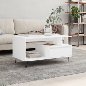 Mesa de centro madera contrachapada blanca 90x49x45 cm