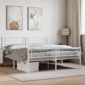 Metal bed frame with headboard and white footboard 135x190 cm by , Beds and slatted bases - Ref: Foro24-372343, Price: 103,43...