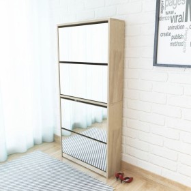 Mueble zapatero 4 compartimentos espejo color roble 63x17x134cm by vidaXL, Shoe racks and shoe organizers - Ref: Foro24-27393...