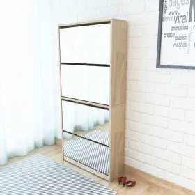 Mueble zapatero 4 compartimentos espejo color roble 63x17x134cm by vidaXL, Shoe racks and shoe organizers - Ref: Foro24-27393...