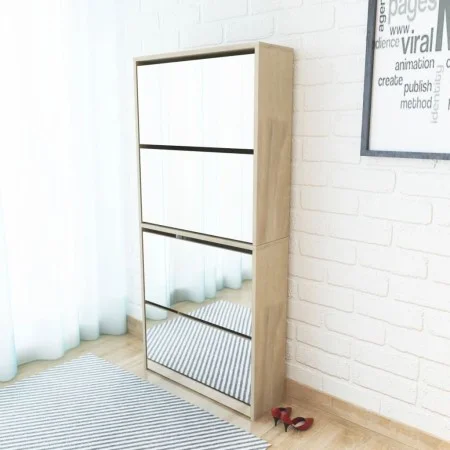Mueble zapatero 4 compartimentos espejo color roble 63x17x134cm by vidaXL, Shoe racks and shoe organizers - Ref: Foro24-27393...