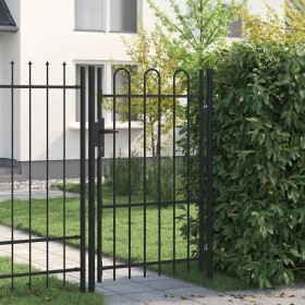 Cancela de valla con una puerta y arcos acero negro 1x1,5 m