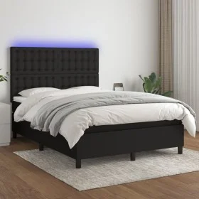 Box spring bed mattress and LED lights black fabric 140x200 cm by , Beds and slatted bases - Ref: Foro24-3135199, Price: 502,...