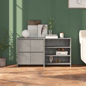 Aparador de 2 piezas madera manufacturada gris hormigón