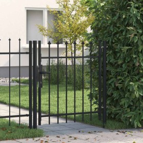 Cancela de valla con una puerta y puntas acero negro 1x1 m