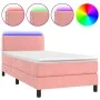 Box spring bed with mattress and LED pink velvet 90x190 cm by , Beds and slatted bases - Ref: Foro24-3134320, Price: 323,19 €...