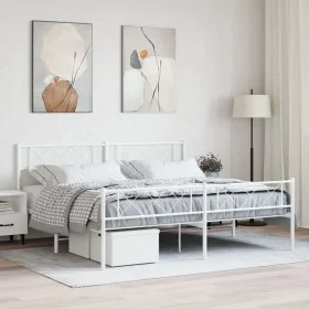 Metal bed frame with headboard and white footboard 200x200 cm by , Beds and slatted bases - Ref: Foro24-372351, Price: 123,47...