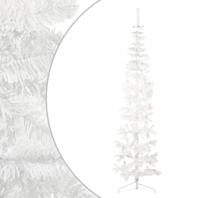 Medio árbol de Navidad artificial con soporte blanco 210 cm