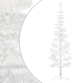 Medio árbol de Navidad artificial con soporte blanco 120 cm