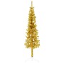 Medio árbol de Navidad artificial con soporte dorado 150 cm