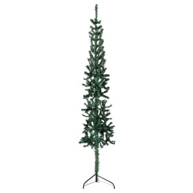 Medio árbol de Navidad artificial con soporte verde 210 cm