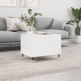 Mesa de centro madera contrachapada blanco brillo 60x44,5x45 cm