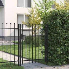 Cancela de valla con una puerta y puntas acero negro 1x1,2 m