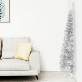 Medio árbol de Navidad artificial con soporte plateado 120 cm