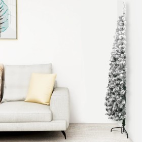 Mitad árbol Navidad artificial delgado con nieve 180 cm