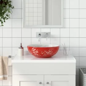Lavabo sobre encimera redondo cerámica blanco y rojo Φ41x14 cm by , Sinks - Ref: Foro24-155052, Price: 94,78 €, Discount: %