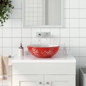 Lavabo sobre encimera redondo cerámica blanco y ro