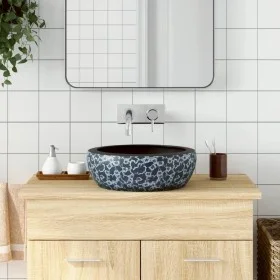 Lavabo sobre encimera redondo cerámica negro y azul Φ41x14 cm by , Sinks - Ref: Foro24-155065, Price: 97,22 €, Discount: %
