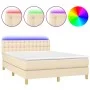 Box spring bed with mattress and LED cream fabric 140x200 cm by , Beds and slatted bases - Ref: Foro24-3134042, Price: 439,85...