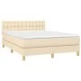 Box spring bed with mattress and LED cream fabric 140x200 cm by , Beds and slatted bases - Ref: Foro24-3134042, Price: 439,85...