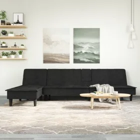 L-förmiges Schlafsofa aus schwarzem Samt, 255 x 140 x 70 cm von , Sofas - Ref: Foro24-3157263, Preis: 432,79 €, Rabatt: %