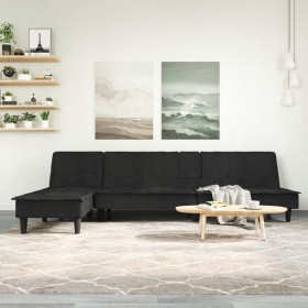 L-förmiges Schlafsofa aus schwarzem Samt, 255 x 140 x 70 cm von , Sofas - Ref: Foro24-3157263, Preis: 421,94 €, Rabatt: %