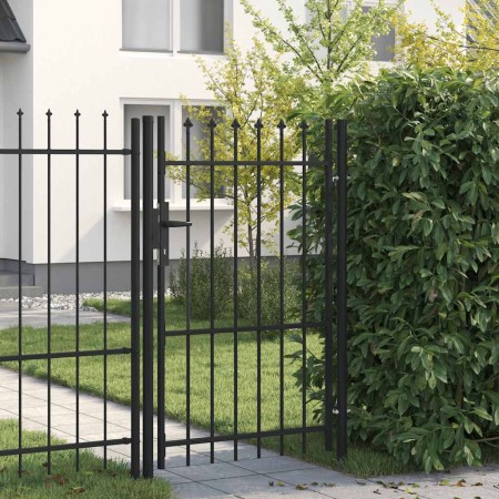 Cancela de valla con una puerta y puntas acero negro 1x1,5 m